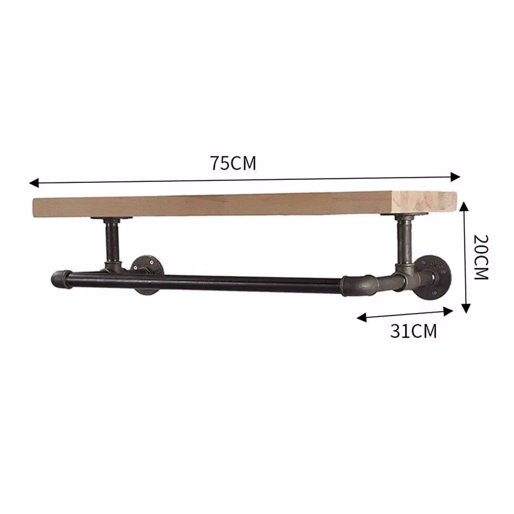 KORVIXA Industrial Style Clothes Rail in Natural Wood, W/D/H: 75 x 31 x 20 cm – 2