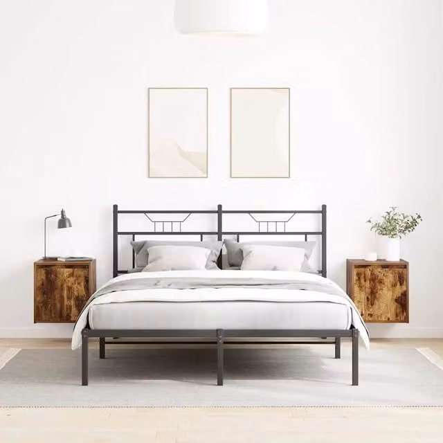 Berkfield Home Set of 2 Durable Wall-Mounted Bedside Cabinets in Smoked Oak Brown, W/D/H: 38 x 34 x 40 cm