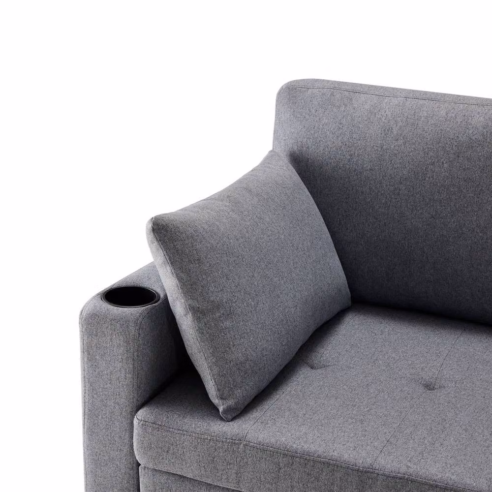 Merax 3-Seater L-Shaped Reversible Convertible Pull-Out Corner Sofa Bed with Storage and Cup Holders in Grey – 9