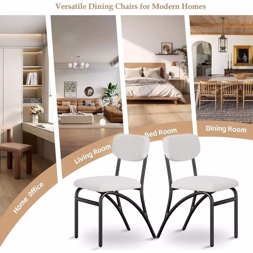 VOGREX Set of 4 Beige Lambswool Bouclé Dining Chairs with Metal Cantilever Base – 3
