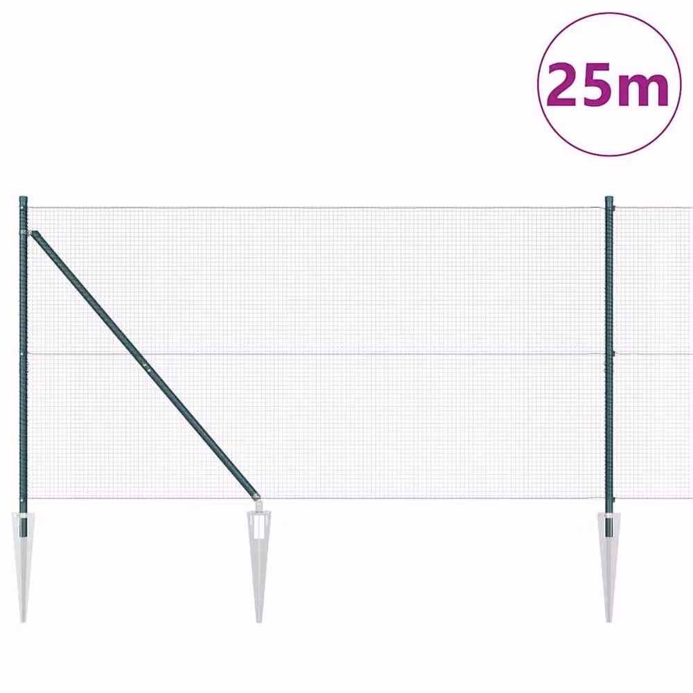 Berkfield Home Green PVC-Coated Steel Welded Wire Fence with 13 In-Ground Spike Posts, H: 140 cm, L: 25 m – 3