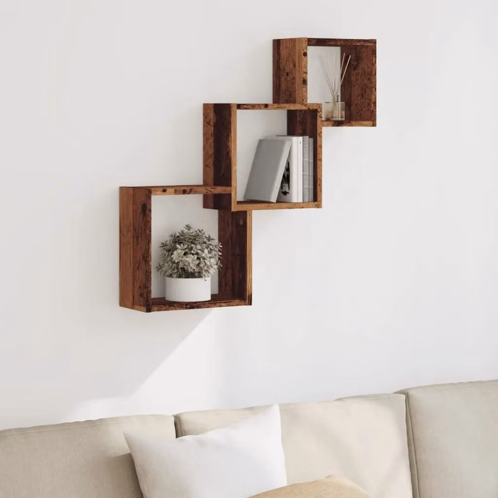 Berkfield Home Wall Mounted Cube Shelves in Brown Old Wood, W/D/H: 68 x 15 x 68 cm – 2