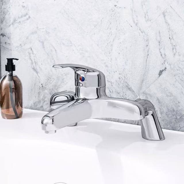 Nes Home Chrome Modern Design Deck Mounted Bath Filler Tap in Silver