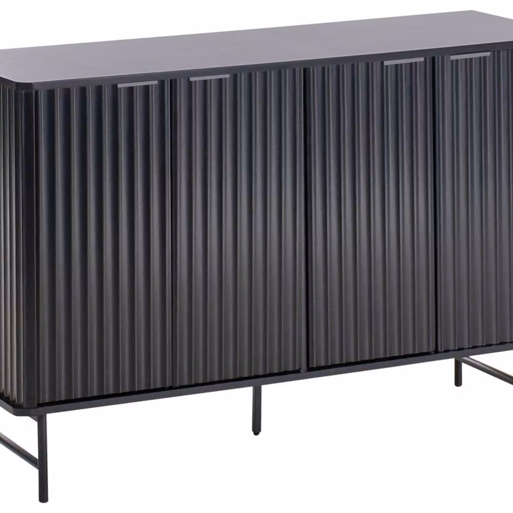 Wyld Haus Modern Black Glossy Wood 4 Door Sideboard with Striped Front, W: 120 cm, D: 40 cm – 2