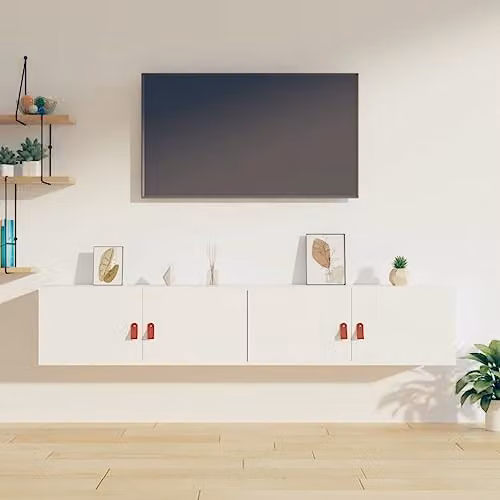 vidaXL Set of 2 White Scandinavian Wall Cabinets in Solid Pine Wood, W/D/H: 80 x 30 x 30 cm – 2