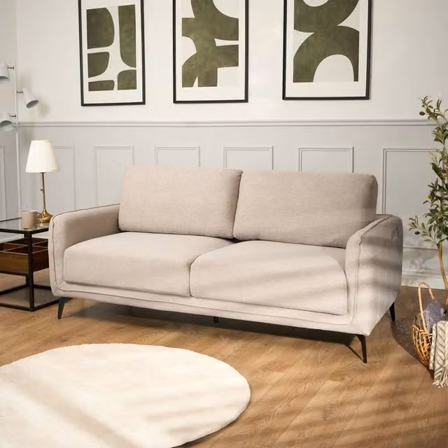 Bravich LTD Brixton 3 Seater Modern Fabric Sofa with Solid Wood Frame and Metal Legs in Beige – 1