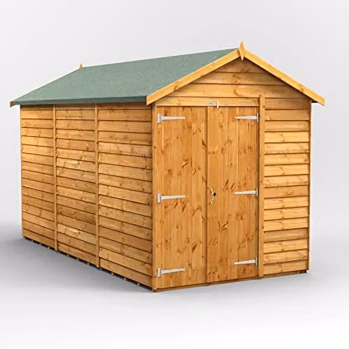 Powersheds Premium Apex Overlap Wooden Shed with Double Doors in Brown – 1
