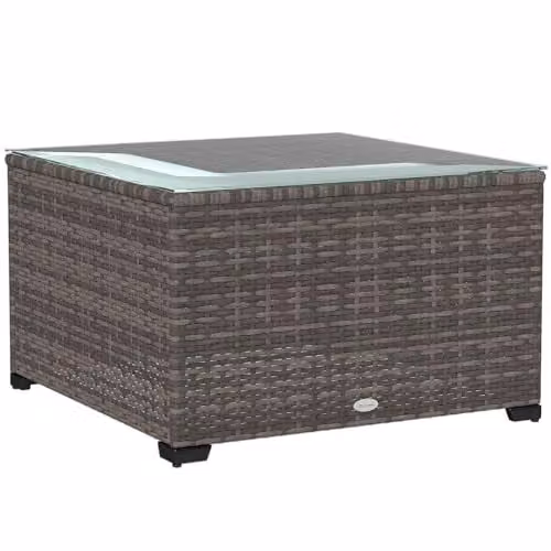 Outsunny Outdoor Coffee Table with Glass Top in Dark Grey, W/D/H: 62 x 62 x 38 cm – 1