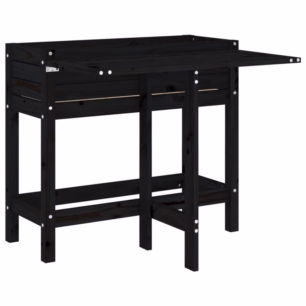 Berkfield Home Beautiful Garden Planter with Folding Tabletop in Black Solid Pine Wood, W/D/H: 75.0 x 73.0 x 73.0 cm – 3