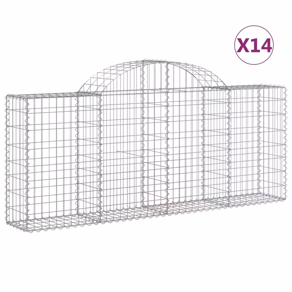 Berkfield Home Arched Gabion Baskets, 14 Piece Set, Silver Galvanised Steel, W: 200 cm, D: 30 cm, H: 80/100 cm – 2