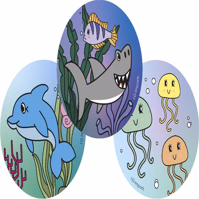 LG-Imports Pack of 12 Round Sea Animals Design Softcover Notebooks, White and Multicolour, W: 8 cm