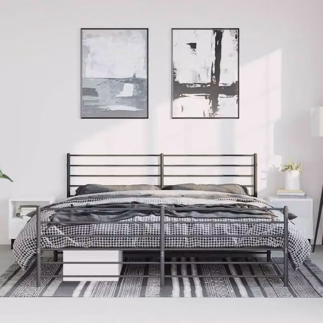 Berkfield Home Metal Bed Frame with Headboard and Footboard in Black W/D/H: 198 x 198 x 90 cm