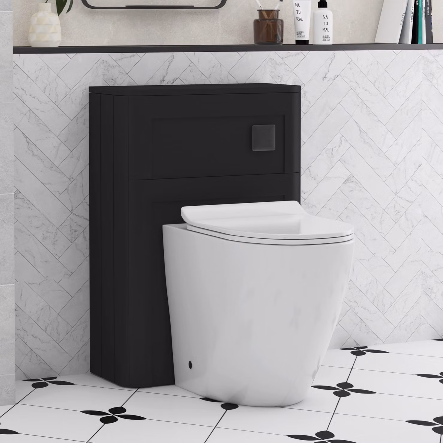 Royal Bathrooms Henley 550mm Matt Nocturne Black BTW WC Unit with Elva Rimless Short Projection Ceramic Toilet Pan, Slim Soft Close Seat and Cistern