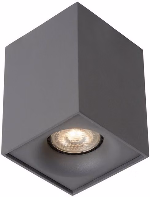 Lucide Modern Square LED Surface Mounted Ceiling Spotlight in Black and Grey, W/D/H: 8.3 x 8.3 x 11.0 cm