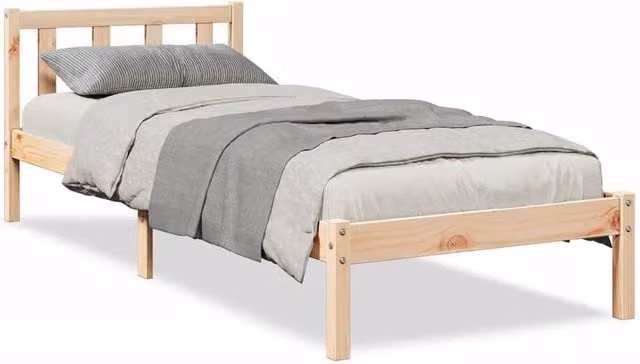 Berkfield Home Extra Long Solid Wood Pine Bed Frame in Beige, W/D/H: 100 x 220 x 31 cm