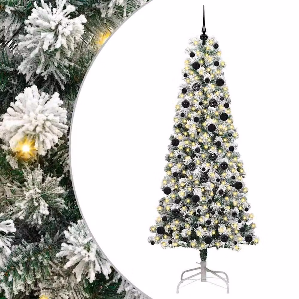Berkfield Home Artificial Hinged Christmas Tree in Green and White, Height: 240 cm – 2