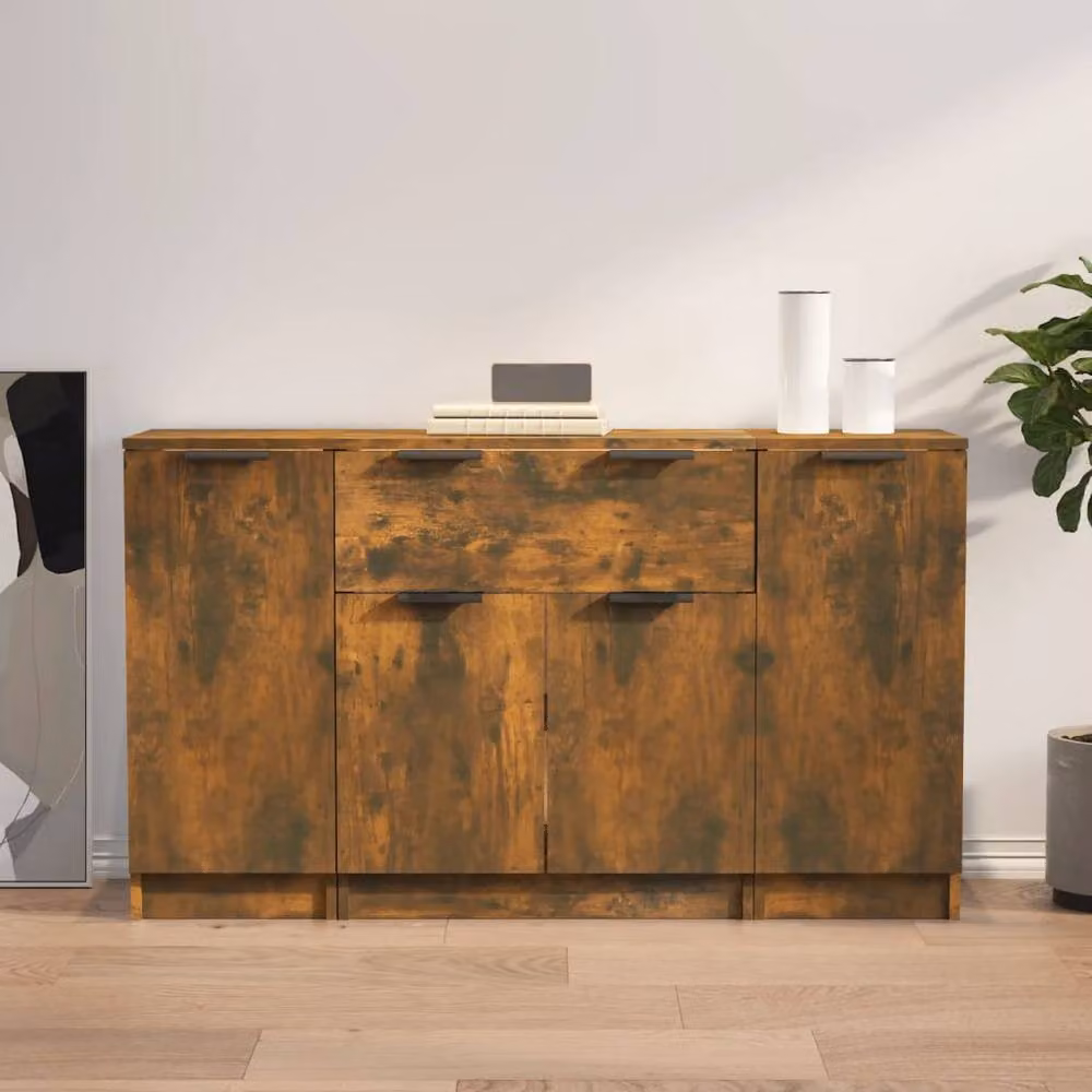 Berkfield Home 3-Piece Smoked Oak Sideboard Set in Brown Engineered Wood – 2