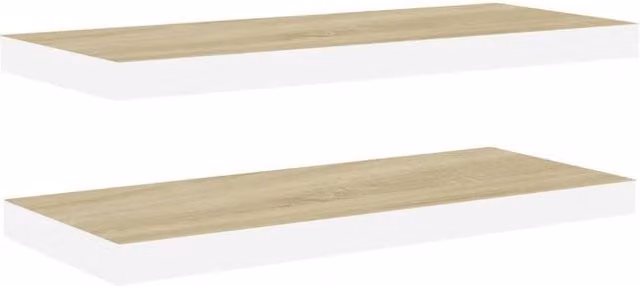 Berkfield Home Floating Wall Shelves, 2 Piece Set in Oak and White, W/D/H: 80 x 23.5 x 3.8 cm