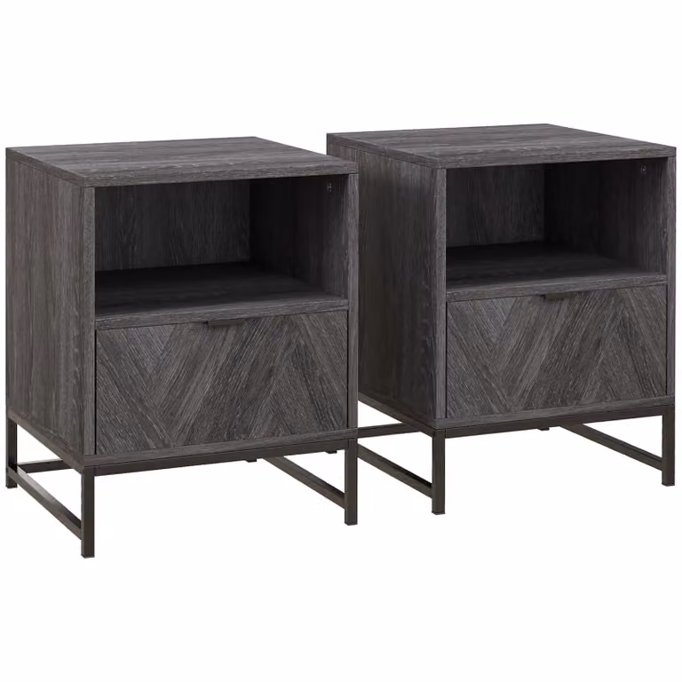 HOMCOM Industrial Bedside and Sofa Side Table with Drawer and Shelf in Dark Grey and Black