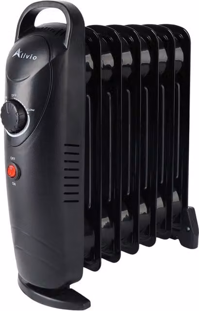 Alivio Black Oil-Filled Freestanding Radiator with Adjustable Thermostat and Overheat Protection, H 30 cm x W 30 cm x D 30 cm