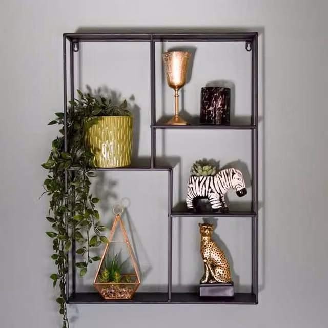 Madison & Mayfair Modern Matt Black Metal Wall Mounted Rectangular Shelf Unit W: 70 cm, H: 12 cm, D: 12 cm – 1