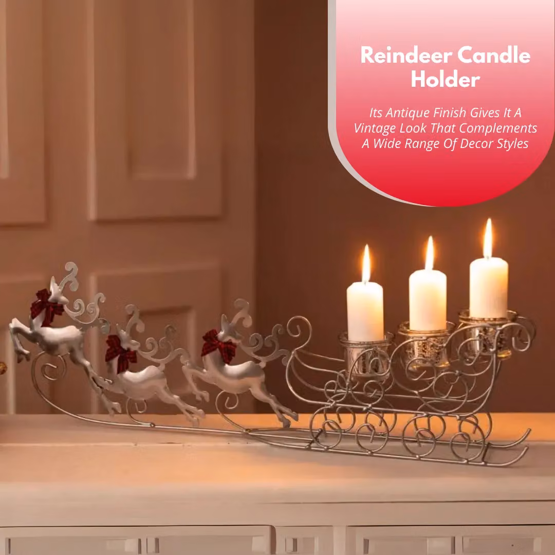 Marco Paul Silver Christmas Reindeer Pillar Candle Holder – 4
