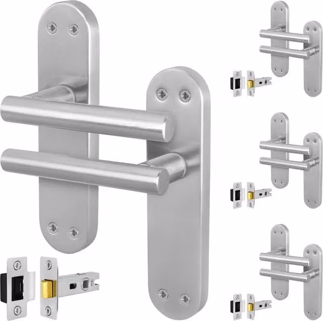 AFIT Satin T-Bar Door Handle Latch Backplate Set, 4 Pairs, Silver