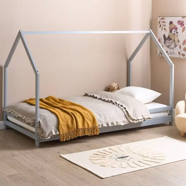 Wyld Haus Kids House Bed in Grey Lacquered Pine, W/D/H: 90 x 200 cm