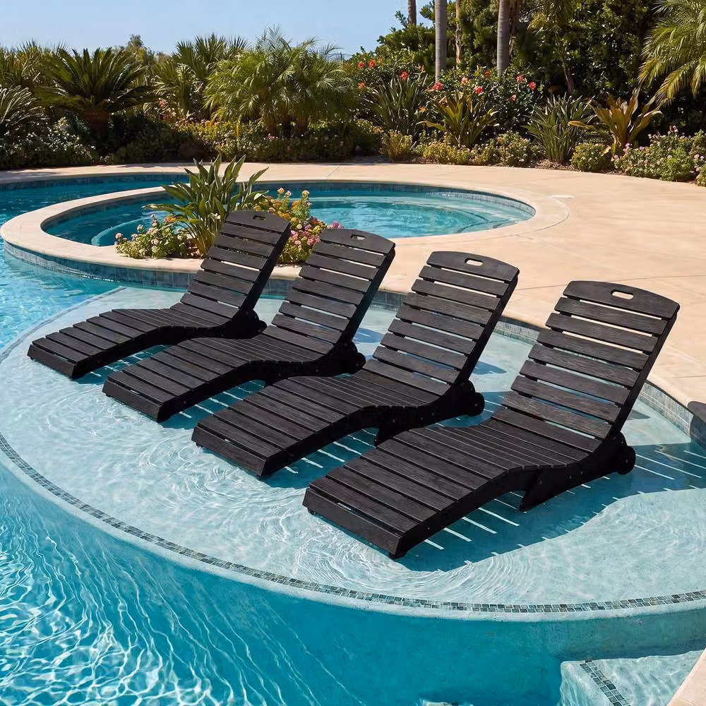 Costway Black HDPE In-Pool Lounge Chair with Castors and 205kg Capacity – 5