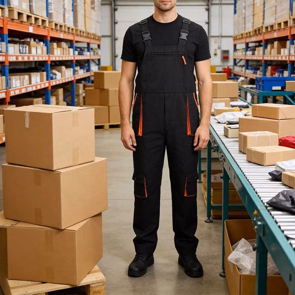 FLAVORA Unisex Garage Contrast Painters Workwear Bib and Brace in Black, Size 2XL – 4