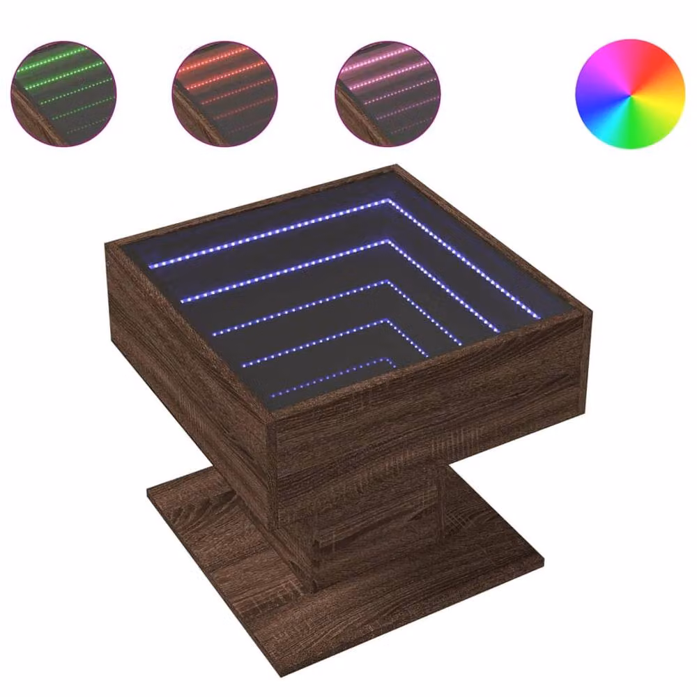 Berkfield Home Decorative LED Coffee Table in Brown Oak with Glass Top, W/D/H: 50 x 50 x 45 cm – 3