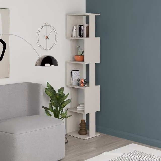 Decortie Piri Modern Five Tier Geometric Bookcase in Sandstone – 1