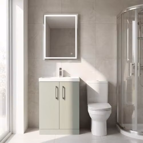 Balterley Pershall Contemporary Floor Standing 2 Door Vanity Unit with Thin Edge Ceramic Basin, Reed Green, W: 60 cm, H: 85 cm, D: 34 cm – 3