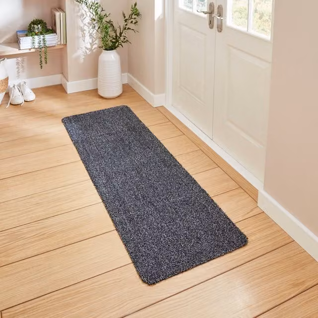 Terrys Rectangular Washable Runner Mat in Black, White and Grey