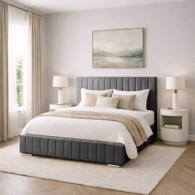 Desire Deco Grey Plush Velvet Upholstered Bed Frame, W/D/H: 120 x 200 cm