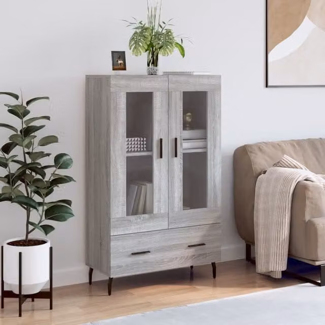 Berkfield Home Grey Sonoma Modern Highboard with Glass Doors, W/D/H: 69.5 x 31 x 115 cm – 1