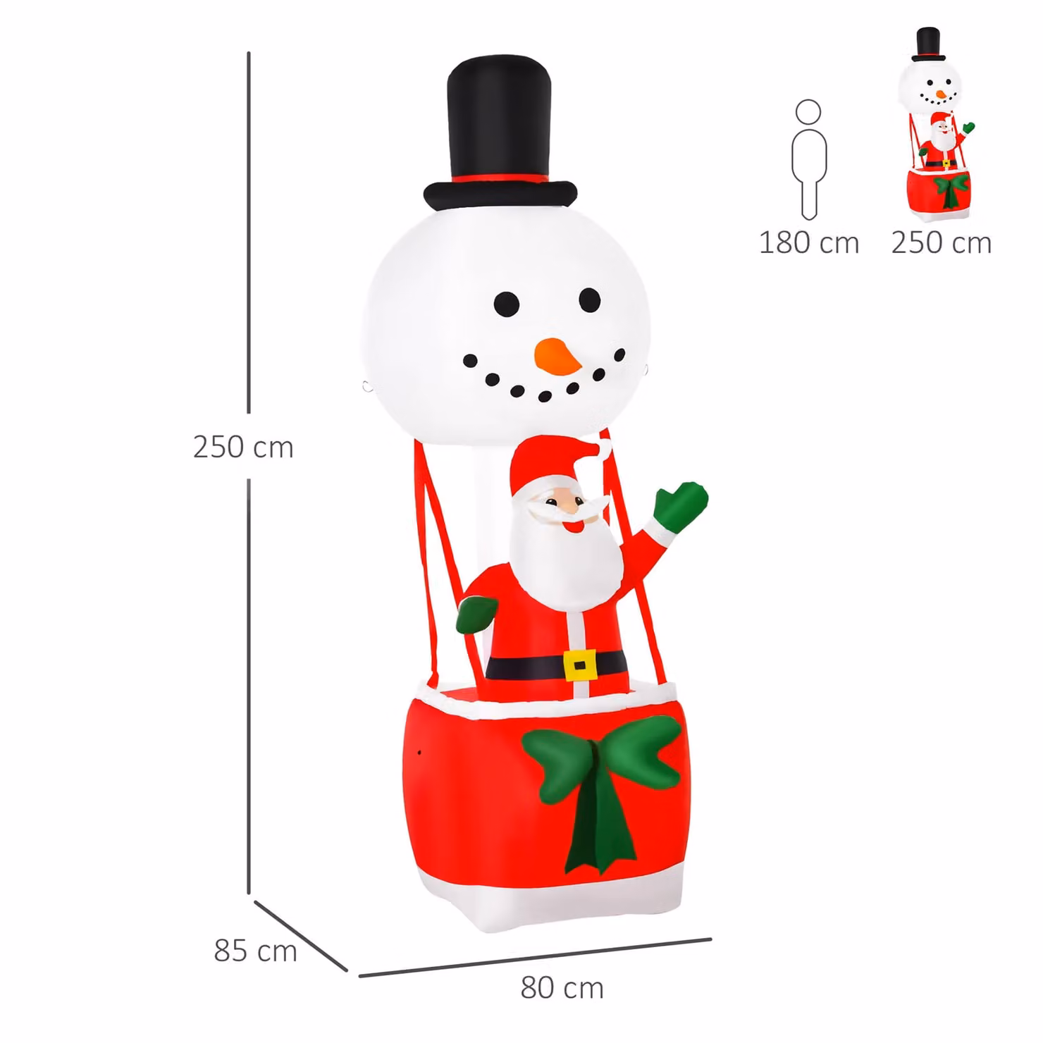 HOMCOM 8ft Red Santa Claus on Hot Air Balloon Inflatable Christmas Decoration with LED Lights – 2