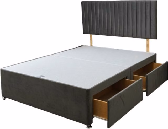 Knight Sleep Emily Divan Bed Base with 2 Drawers and Headboard, Charcoal Grey, W/D/H: 90 x 190 cm