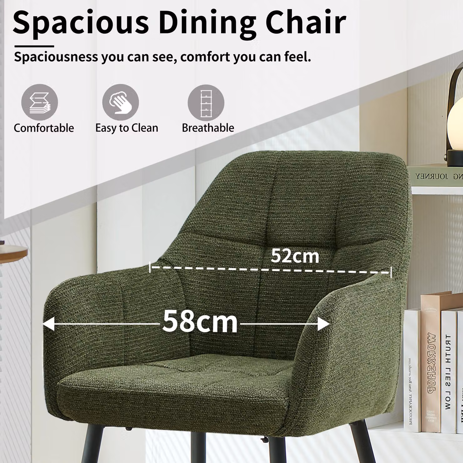 SONARA Modern Single Dining Chair in Green Chenille Fabric – 6