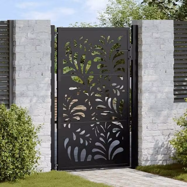 Berkfield Black Steel Wave Design Garden Gate, W: 105 cm, H: 155 cm – 1
