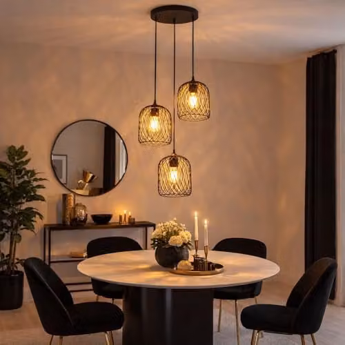 Globo Lighting Retro Metal Pendant Light in Black and Gold with 3x E27 Sockets, Diameter: 39.4 cm, Height: 150 cm – 3