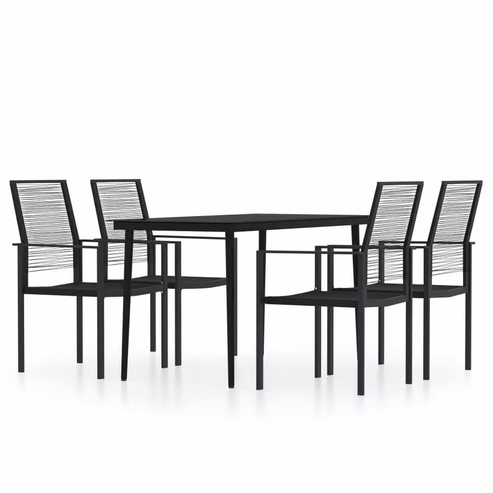 Berkfield Home Decorative 5 Piece Black Garden Dining Set with Glass and Rattan Details – 3