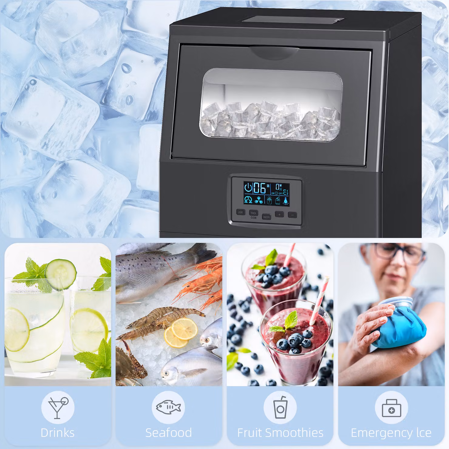 HOMCOM Commercial Ice Maker in Black with 4kg Ice Storage and Ice Scoop – 7