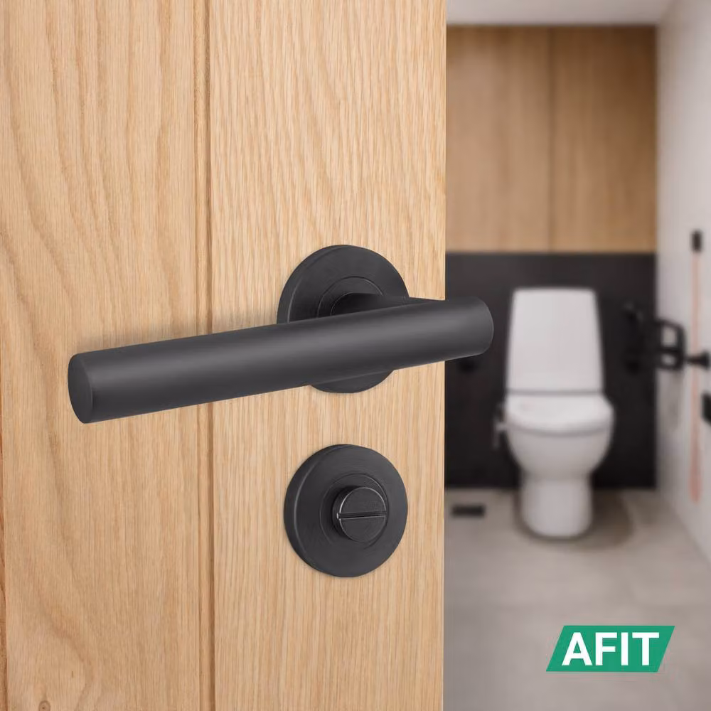 AFIT Matt Black T-Bar Lever Rose Bathroom Lock Door Handle Kit in Stainless Steel, W/D/H: 15 x 15 x 1.5 cm – 5