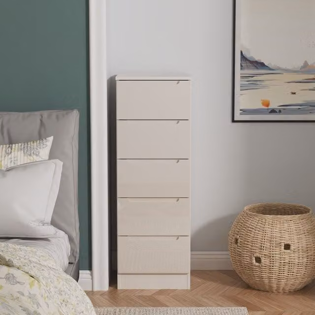 2 U Lucca 5 Drawer Tall Bedside Chest in Taupe