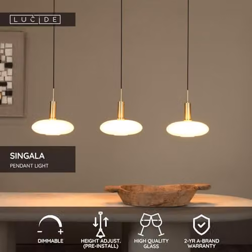 Lucide Singala Suspended Pendant Light in Gold/Brass with Glass Shades and 3 x E27 Sockets – 2