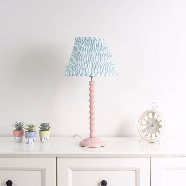 ValueLights Bobbins Table Lamp in Pink and Green with LED Bulb and Fabric Shade