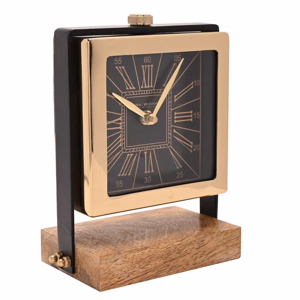 William Widdop Vintage Analog Quartz Table Clock on Stand in Gold and Black, W/D/H: 19.5 x 16.0 x 9.0 cm – 3