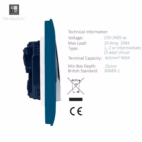 Trendi Blue Flush Plate Switch – 3