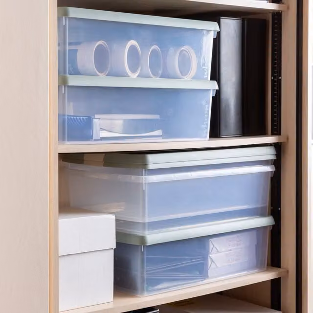 Wham Clip Set of 5 Green Rectangular Plastic Storage Boxes with Lids, 30L Each